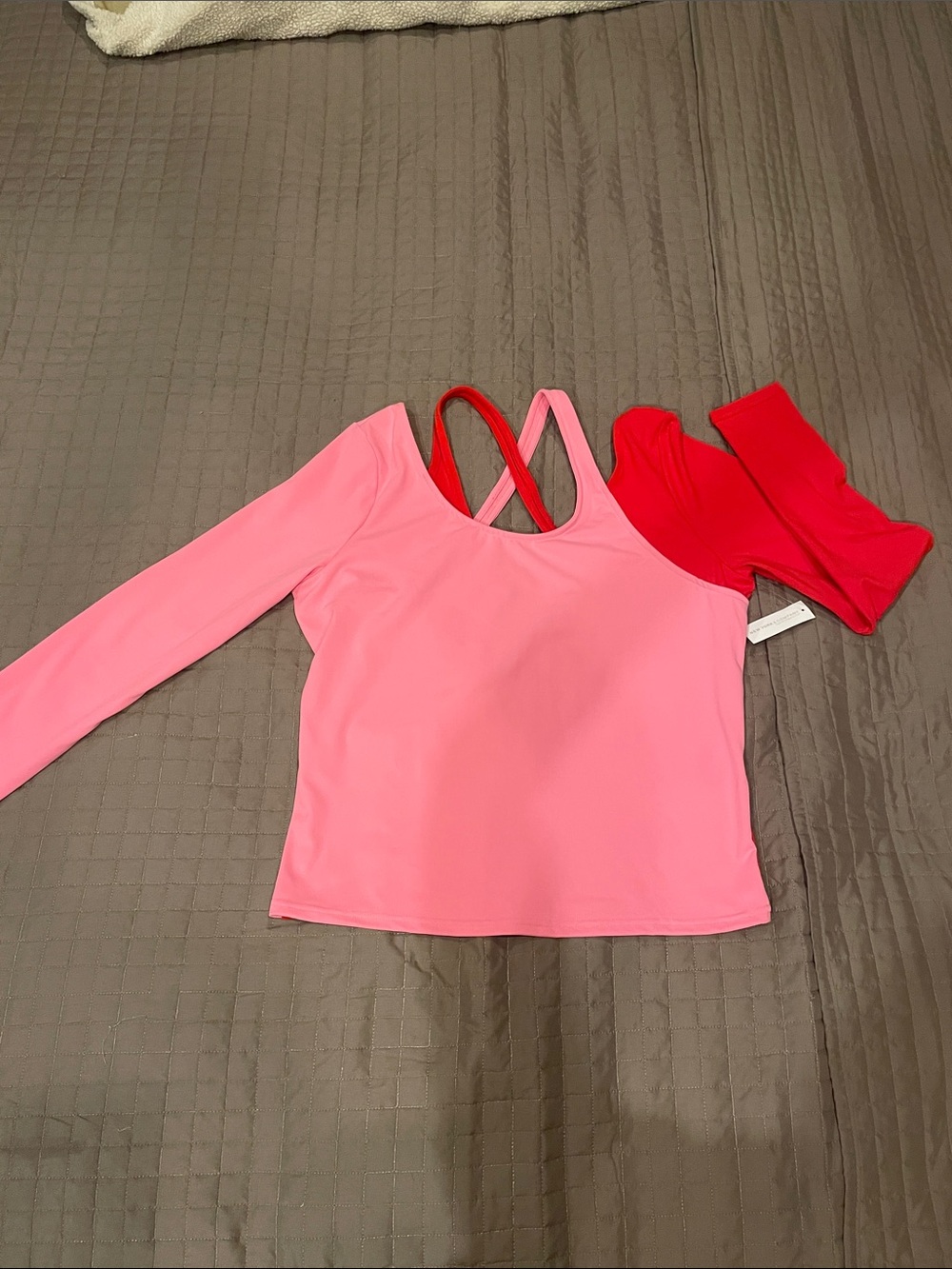 Pink One-Shoulder & Red  One -Shoulder Top With tank top look